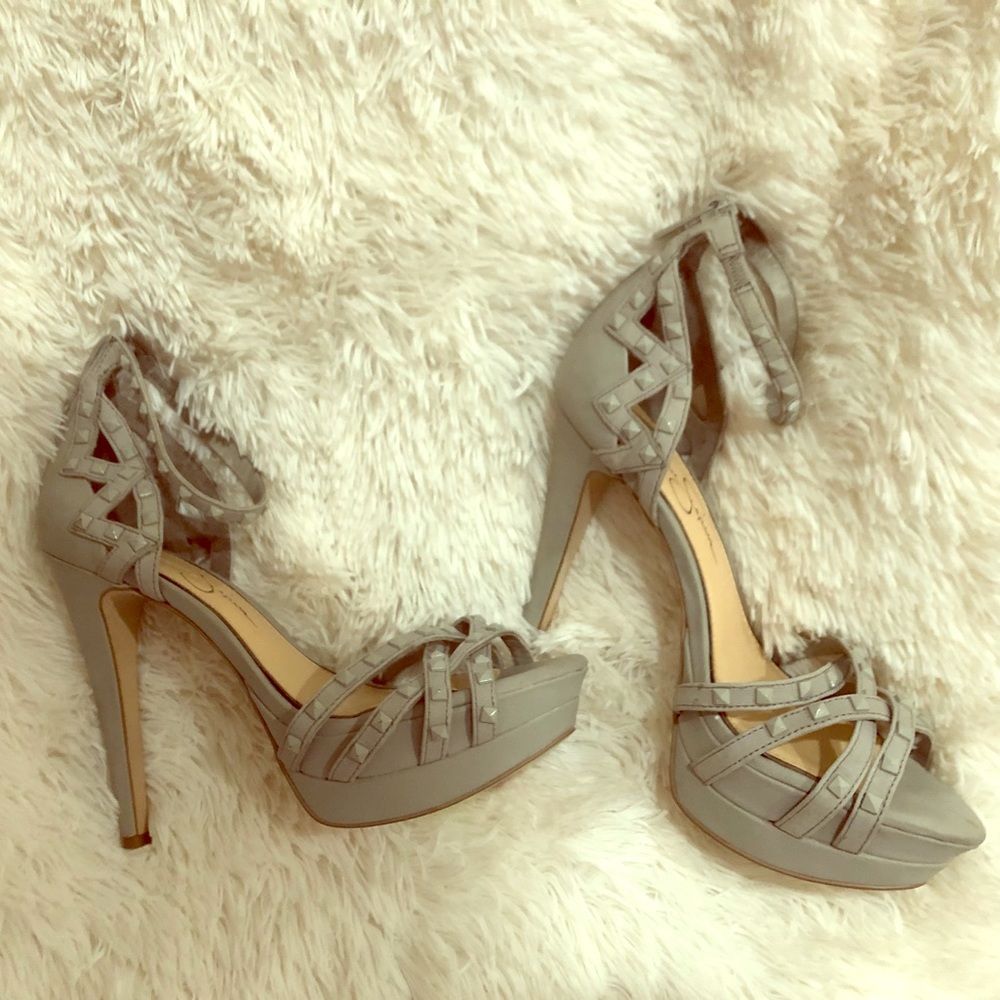Gray Jessica Simpson Strappy Sandals with Studs